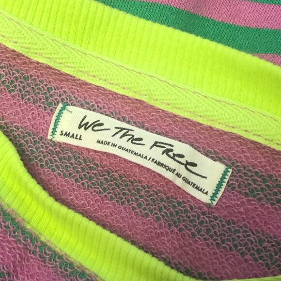 NWOT We the Free Free People Classic Striped Oversized Crewneck Pink Combo Small - Picture 13 of 13